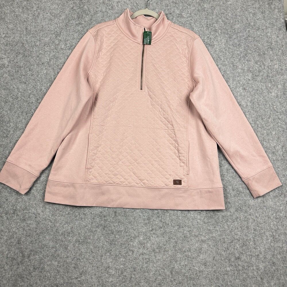 L L Bean Quilted Quarter Zip Pullover Womens 2X Muted Rose Comfy Lounge NEW
